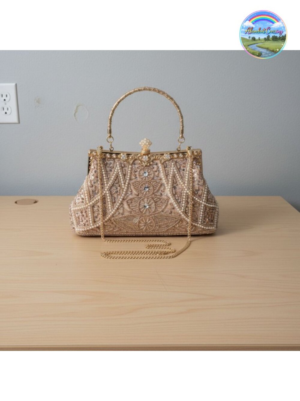 1920s Beaded Clutch Evening Bag with Chain